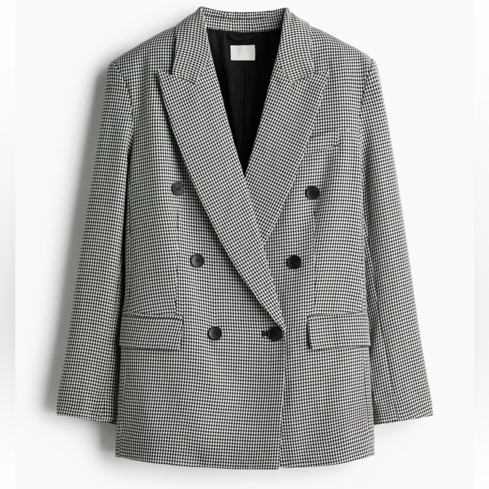 H&M Black and White Houndstooth Oversized Double Breasted Blazer sz M - Picture 7 of 8